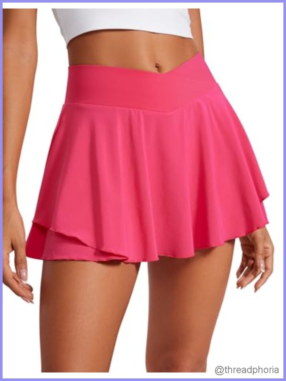 Crossover High Waisted Tennis Skort with Built-in Shorts, Quick Dry